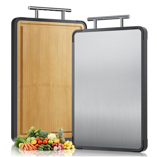 Mothers Day Gifts, Titanium Cutting Board for Kitchen, Double Sided Reversible Chopping Board, Titanium & Bamboo Wood Cutting Board for Meat, Vegetables and Fruit, Easy to Clean (16×11) - Available at All In One Marketplace Canada
