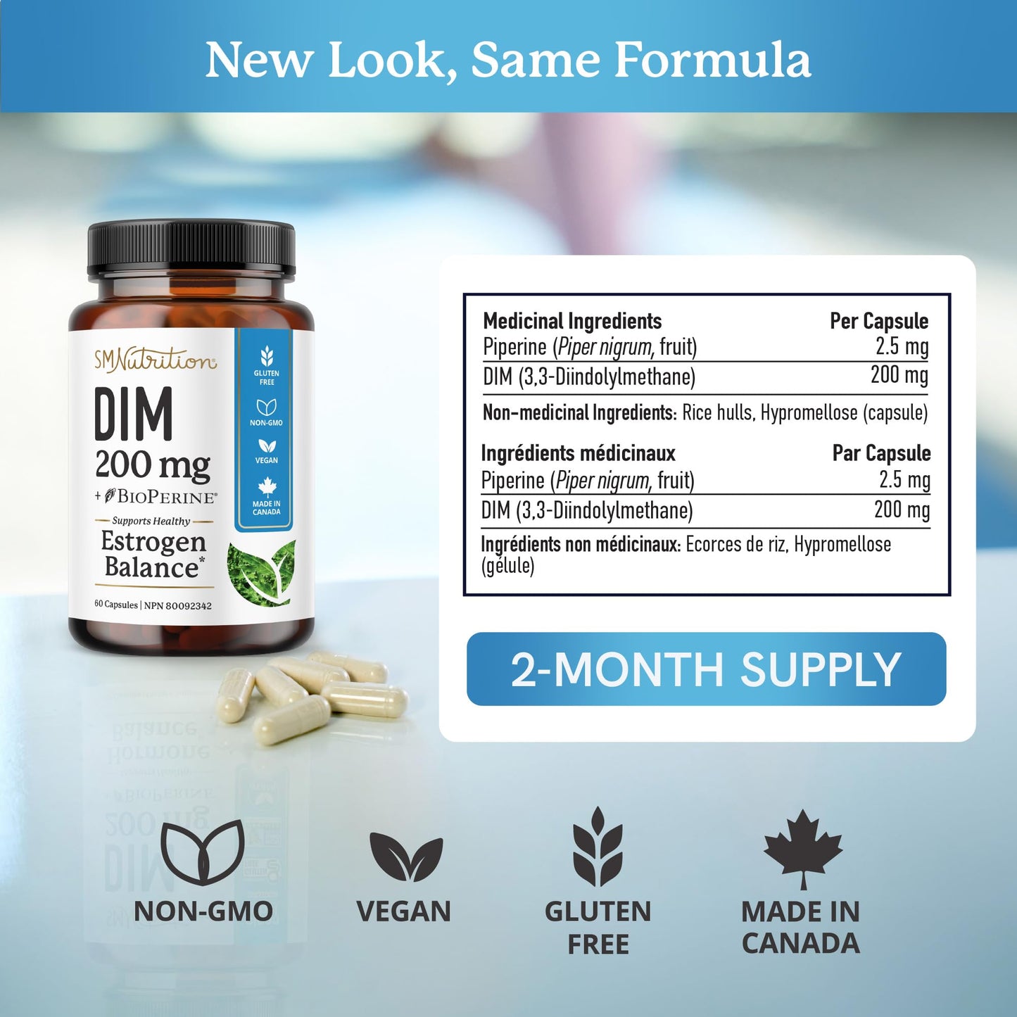 DIM Supplement 200 mg | Estrogen Balance for Women & Men | Hormonal Acne, Hormone Balance, PMS, Bloating, Antioxidant & Menopause Supplements for Women | Canadian Made, Vegan Diindolylmethane | 60 Ct - Available at All In One Marketplace Canada