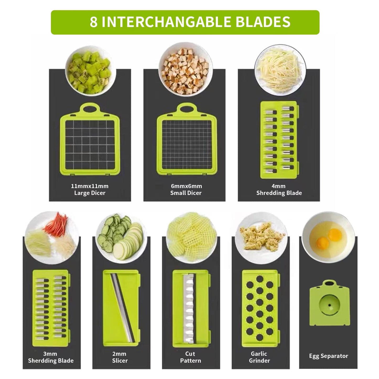 Vegetable Chopper Cutter Slicer Multifunctional 13-in-1 Food Veggie Onion Potato Fruit Chopper Cutter Dicer with Container, 8 Interchangable Blades, Hand Protector, Drain Strainer, Cleaning Brush - Available at All In One Marketplace Canada