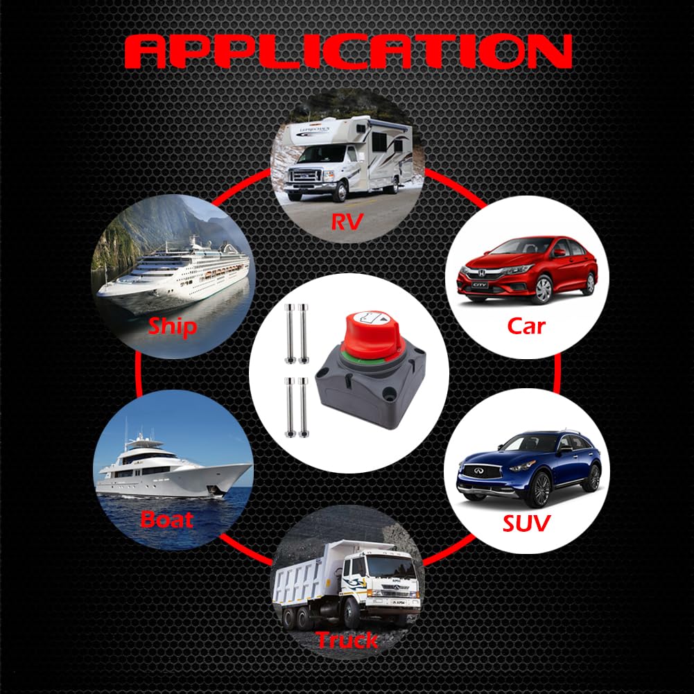 Ampper Battery Disconnect Switch, 12-48 V Battery Power Cut Master Switch Disconnect Isolator for Car, Vehicle, RV and Boat (On/Off)