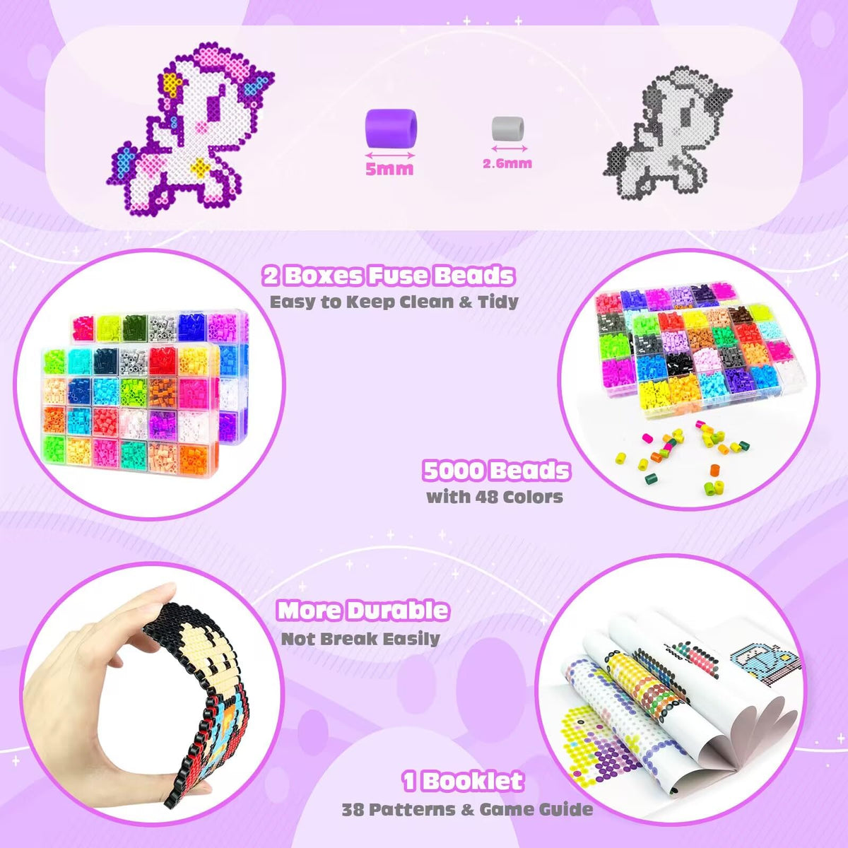 Fuse Beads Kit - 48 Colors 5mm Fuse Beads Set with Pegboards, Ironing Papers and Accessories, Fuse Beads 2 Boxes, DIY Craft Kits for Kids, Arts and Crafts Gifts for Girls & Boys Christmas Birthday 🍁 All In One Marketplace Canada