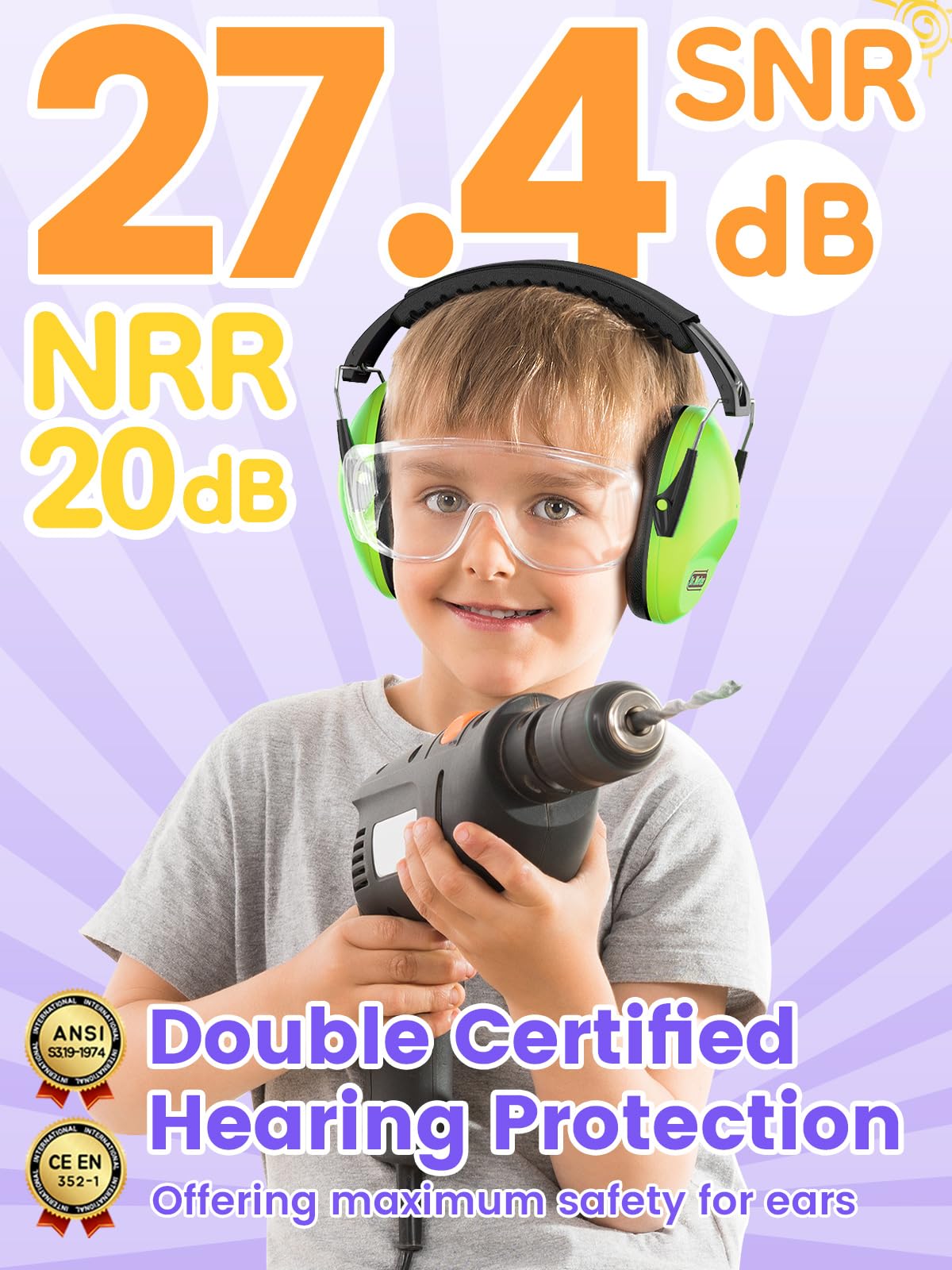 2 Pack Noise Cancelling Headphones for Kids: Dr.meter Kids Ear Protection Earmuffs for Autism Sensory - Hearing Protection Earmuffs for Monster Truck Concerts Study and Fireworks - (green+pink)