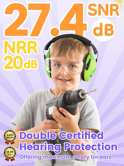 2 Pack Noise Cancelling Headphones for Kids: Dr.meter Kids Ear Protection Earmuffs for Autism Sensory - Hearing Protection Earmuffs for Monster Truck Concerts Study and Fireworks - (green+pink)