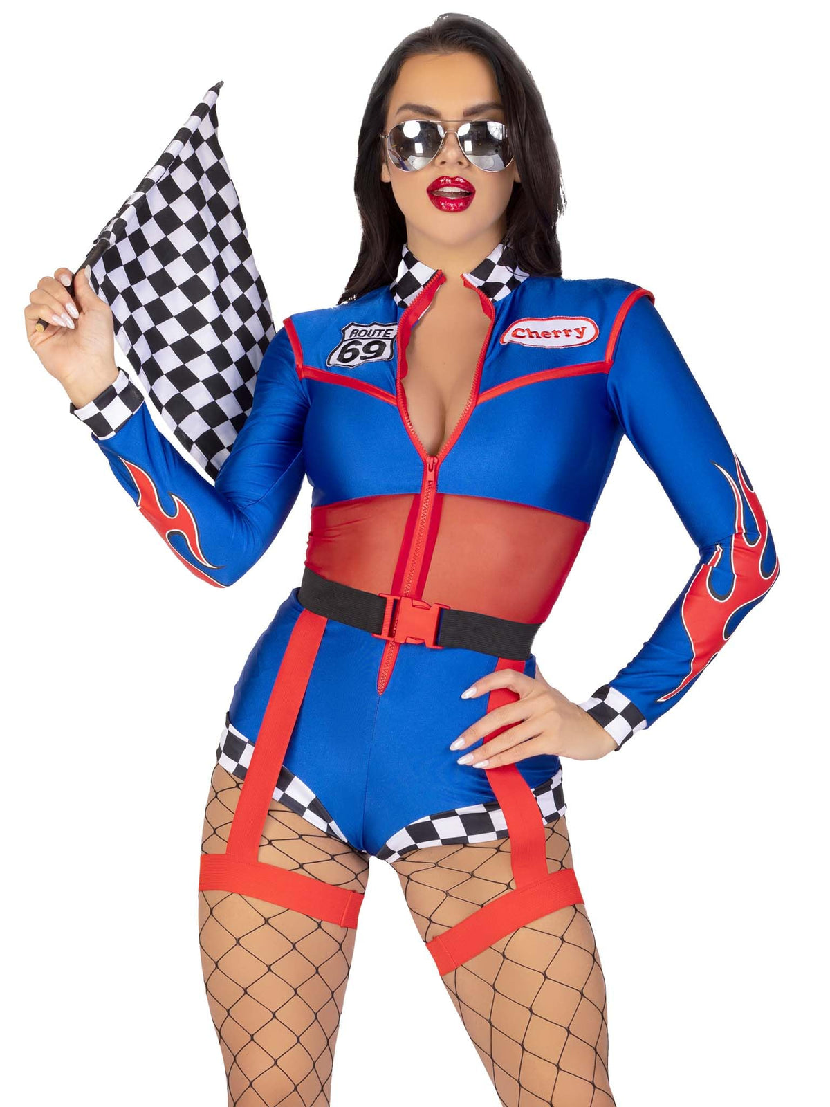 Costume d'Halloween 2 pièces pour femme Cherry Bomb Racer de Leg Avenue avec détail de flammes, MOYEN