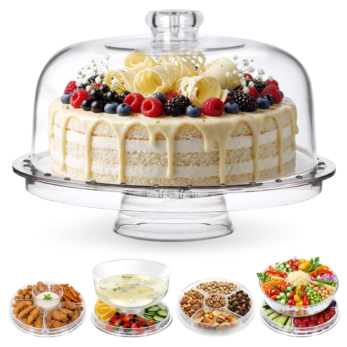 Almcmy Acrylic Cake Stand with Dome for Party Desserts, 1 Spoon 1 Fork 🍁 All In One Marketplace Canada