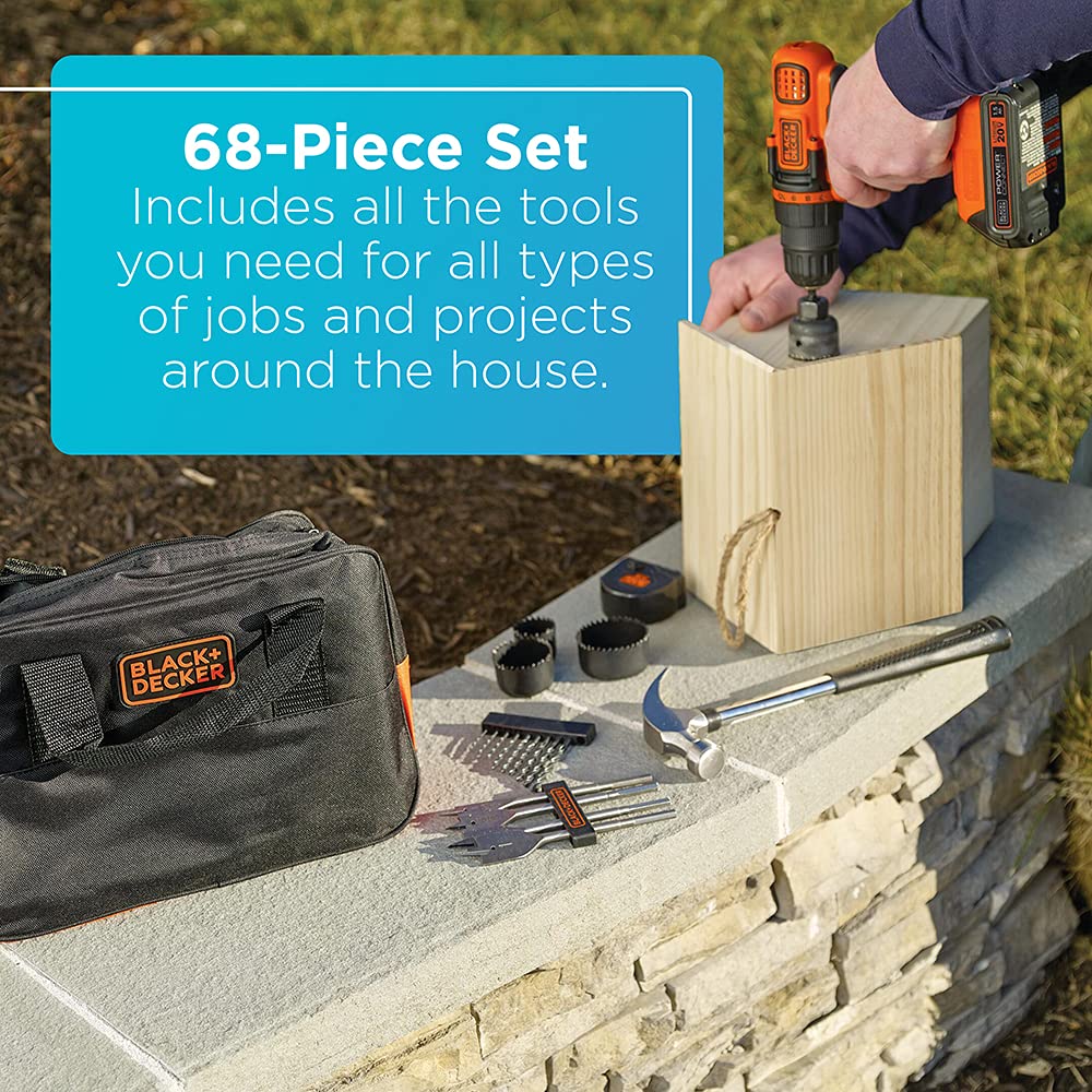 BLACK+DECKER 20V Max Drill & Home Tool Kit, 68 Piece (LDX120PK) BLACK+DECKER