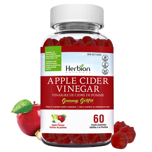 Herbion Naturals Apple Cider Vinegar Gummy with Folic Acid, Pomegranate, Beetroot & vitamin B12, source of Antioxidants to maintain Good Health & Metabolism, 60 Pectin Gummies for Adults, Apple Flavour - Available at All In One Marketplace Canada