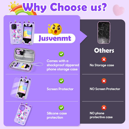 Jusvenmt Upgrade Kids Phone Toy for 3 4 5 6 7 8 Year Old, Christmas & Birthday Gift for Girls Ages 3-10, Touchscreen Toddler Smartphone with 44 Games, Dual Camera, MP3 Player, 32GB Card, Bag Purple 🍁 All In One Marketplace Canada