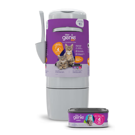 Litter Genie XL+ Pail – Ideal for Multi cat Homes - Includes one Jumbo 24ft cat Litter Bags Refill, Scoop, and Scoop Holder