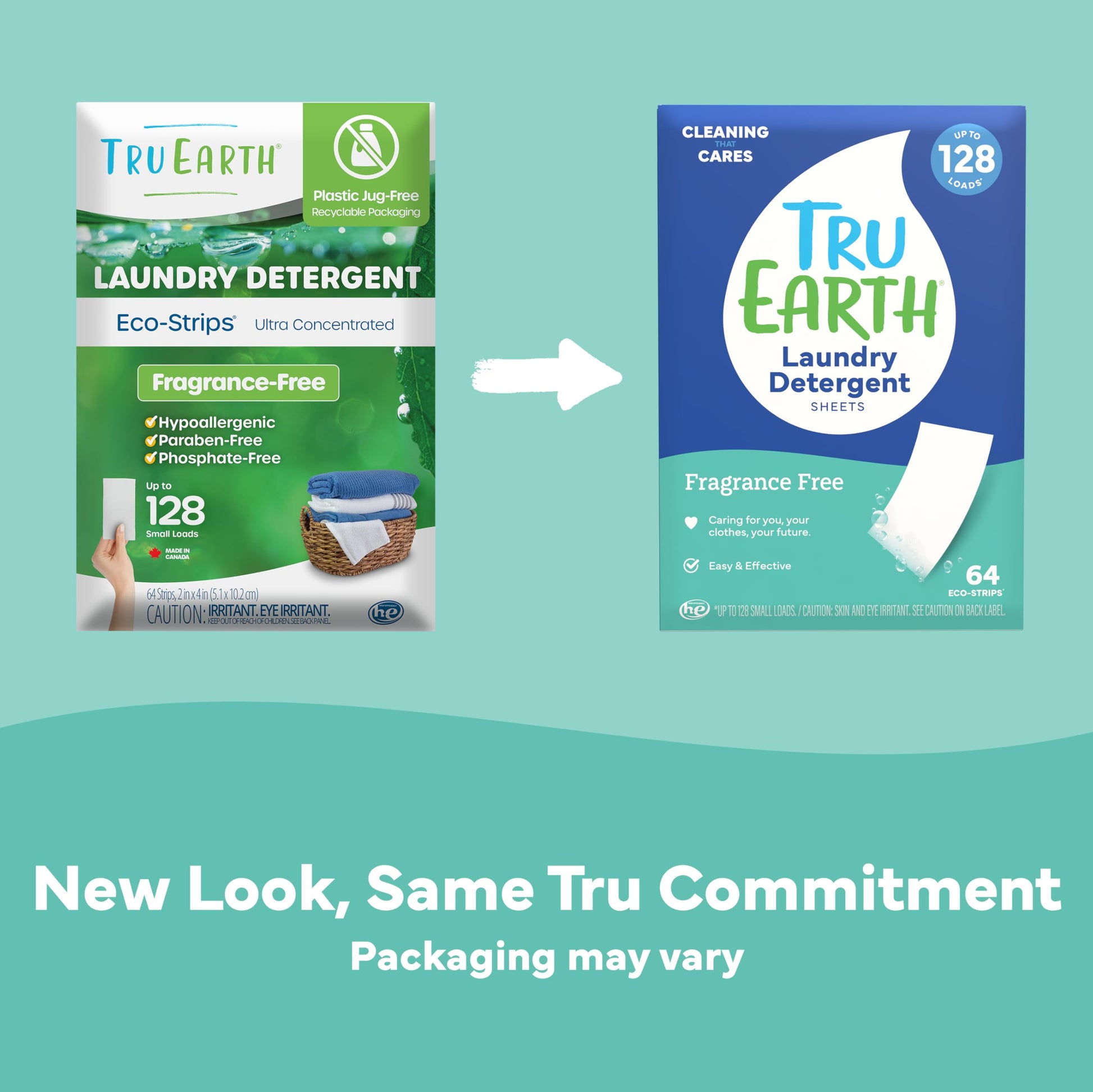 Tru Earth Compact Dry Laundry Detergent Sheets, Unscented - Up to 128 Loads (64 Sheets) - Paraben-Free - Original Eco-Strip Liquidless Laundry Detergent, Travel Laundry Sheets