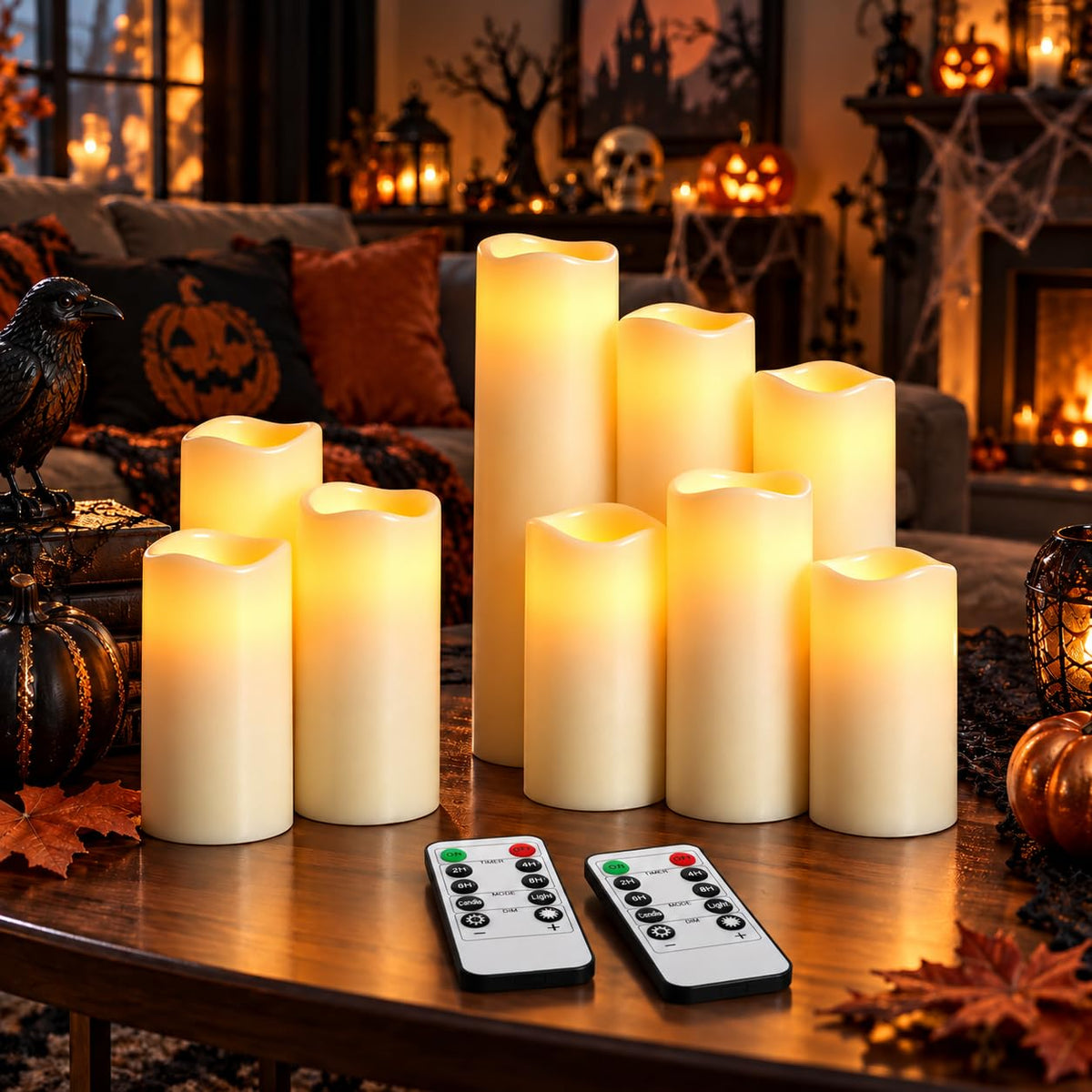 9 Pack Ivory Real Wax Flameless Candles, Gradient Height LED Taper Candles with Realistic Flickering Flame, 2 Remote Control Battery Operated Candles for Home, Wedding, Holiday Decor 🍁 All In One Marketplace Canada