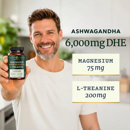 L Theanine, Magnesium Glycinate + Ashwagandha Supplement | Relaxation, Sleep & Memory Support | Stress Relief, Calm, Mood & Sleep Supplements | Made in Canada & Non-GMO | 120 Ct - Available at All In One Marketplace Canada