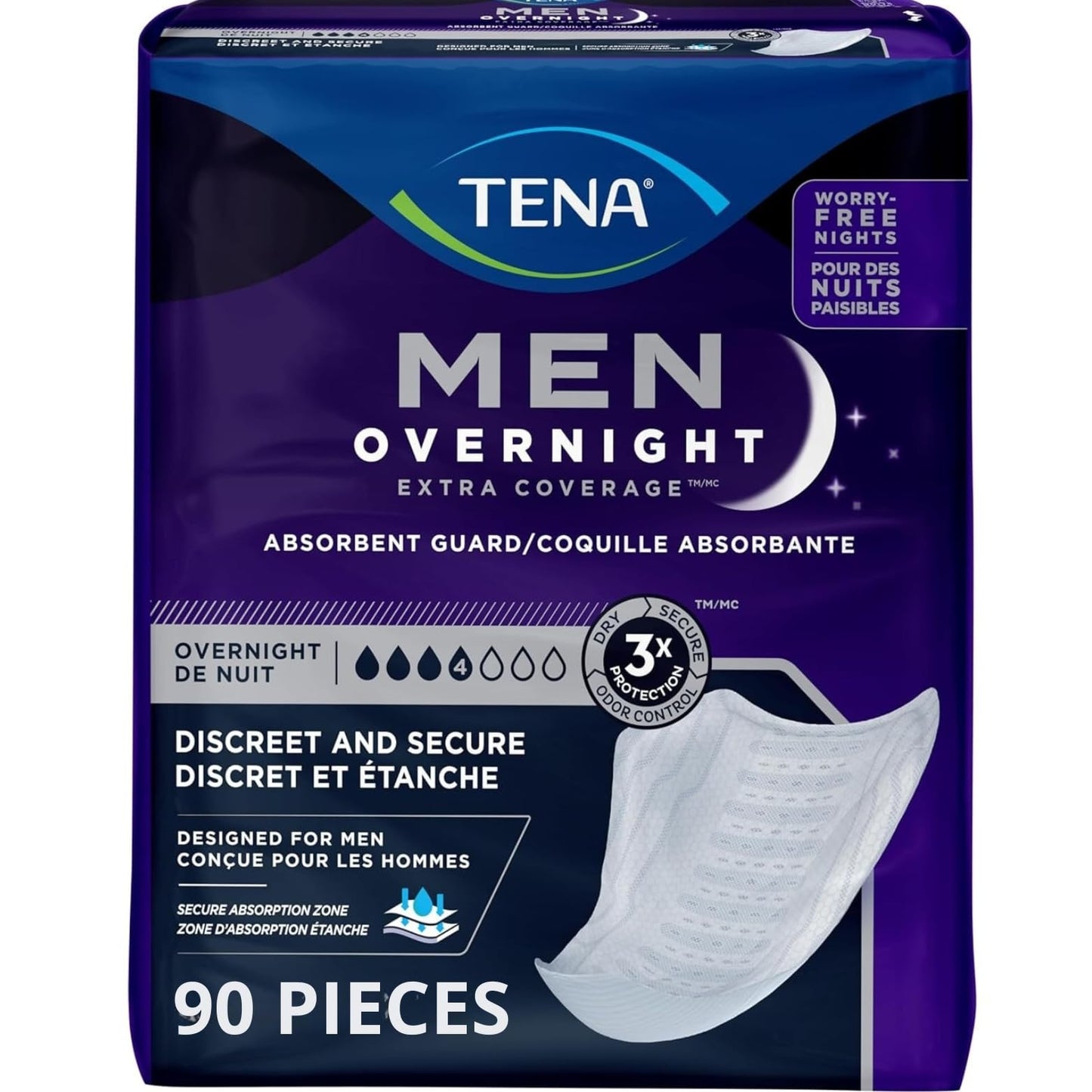 TENA Men Incontinence, Discrete Disposable, Guards, Comfortable Fit, Overnight Protection, Universal Fit, 90 Count 🍁 All In One Marketplace Canada