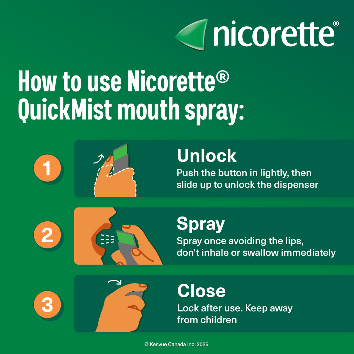 Nicorette QuickMist Nicotine Mouth Spray 1mg, Spearmint, 300 Sprays, 2 pack