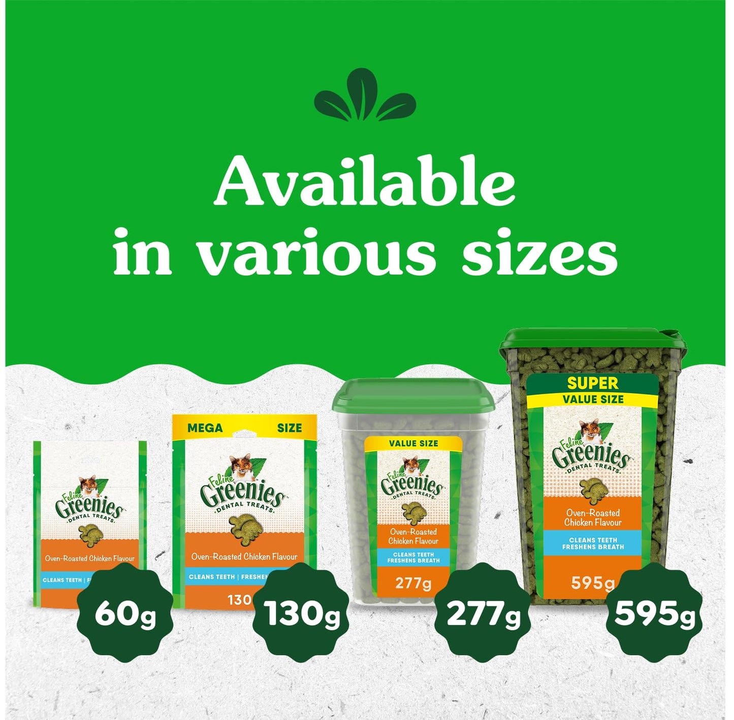 GREENIES Feline Cat Treats Natural Dental Care, Oven Roasted Chicken Flavour, 21oz. Tub