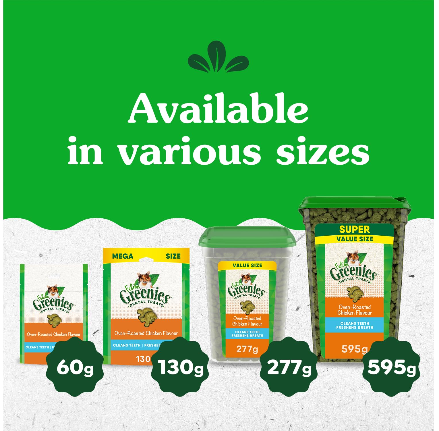 GREENIES Feline Cat Treats Natural Dental Care, Oven Roasted Chicken Flavour, 21oz. Tub