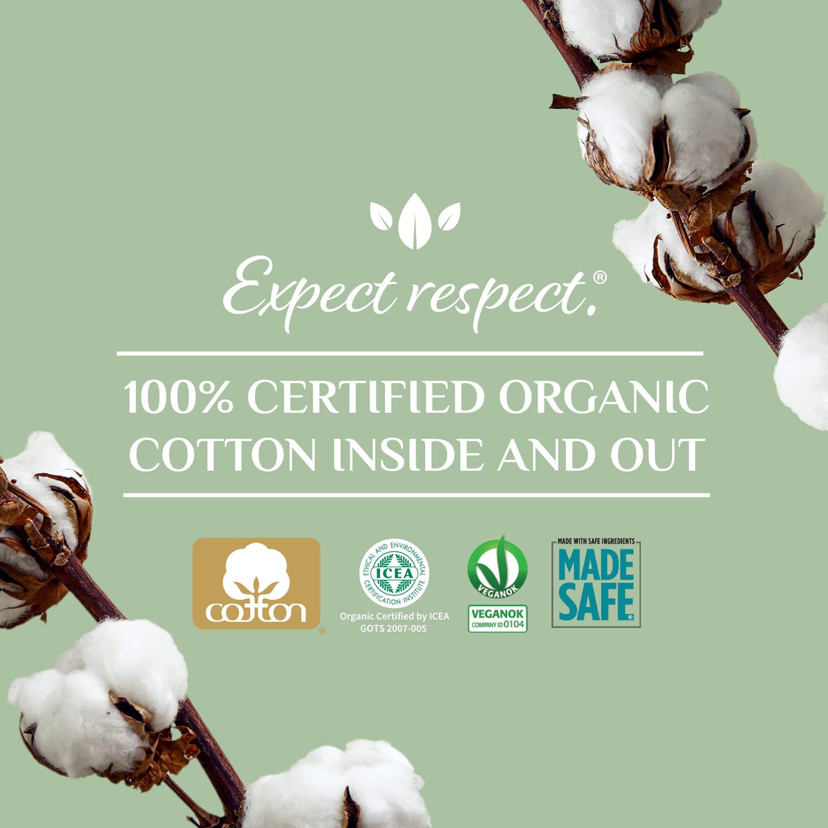 Organyc New and Improved 100% Certified Organic Cotton Overnight Feminine Pads, Heaviest Flow, Super Absorbency, 28 Count