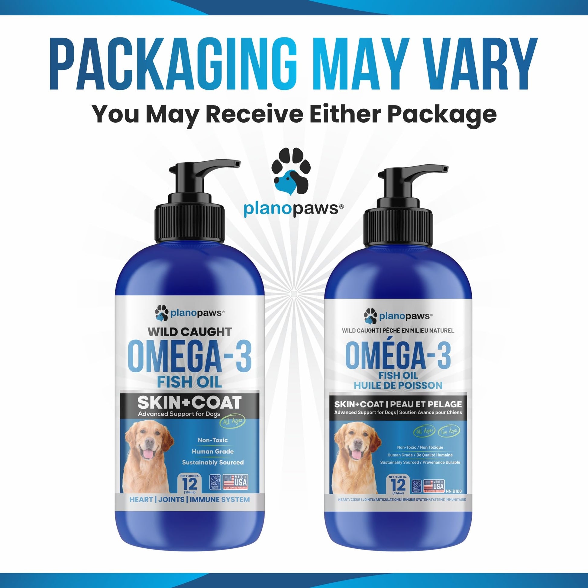 Omega 3 Fish Oil for Dogs – Liquid Dog Fish Oil Supplement – Supports Skin & Coat Health – Joint, Brain & Heart Support – for All Breeds & Ages