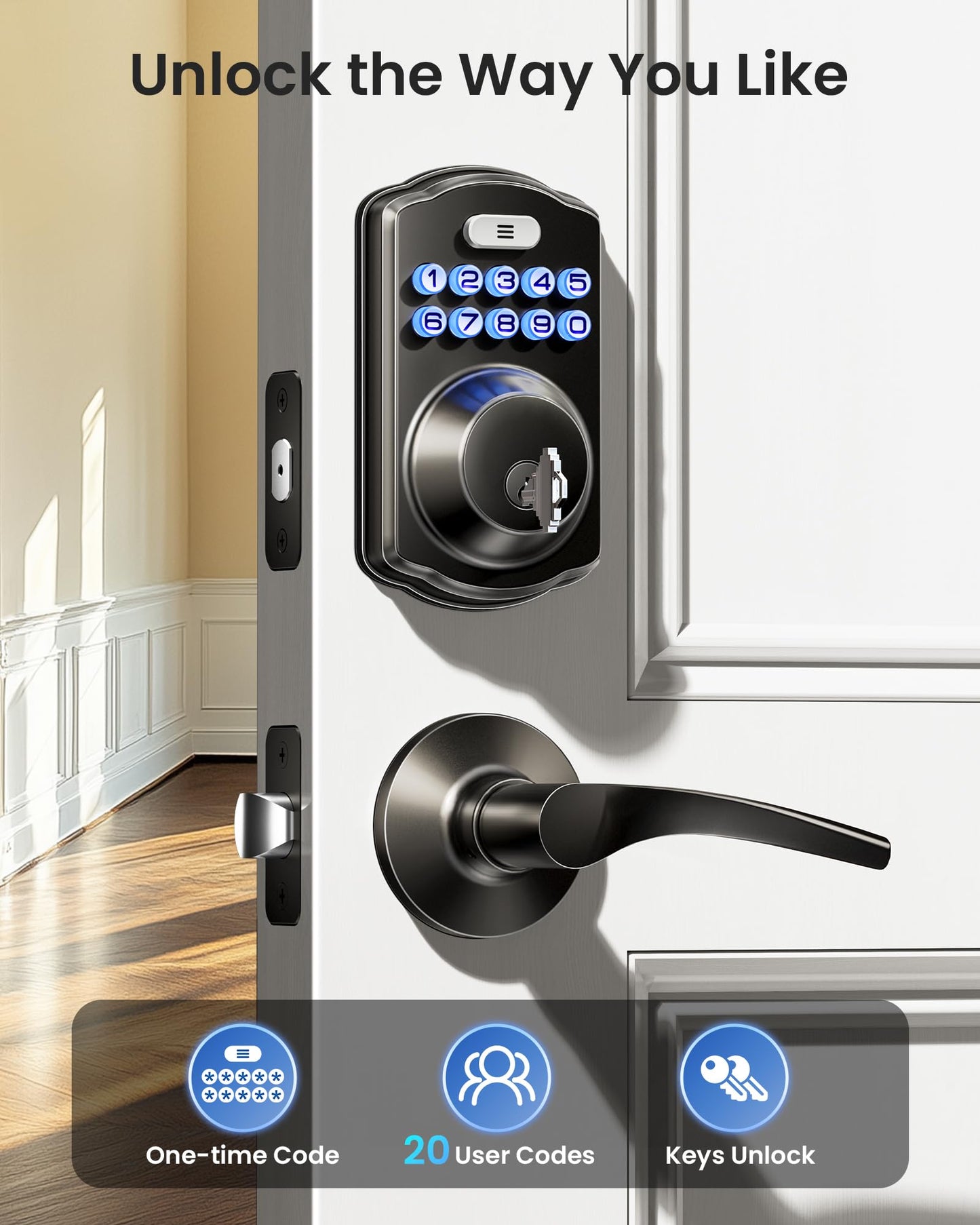 Veise KS01B Keypad Door Lock with 2 Lever Handles Set, Matte Black Veise