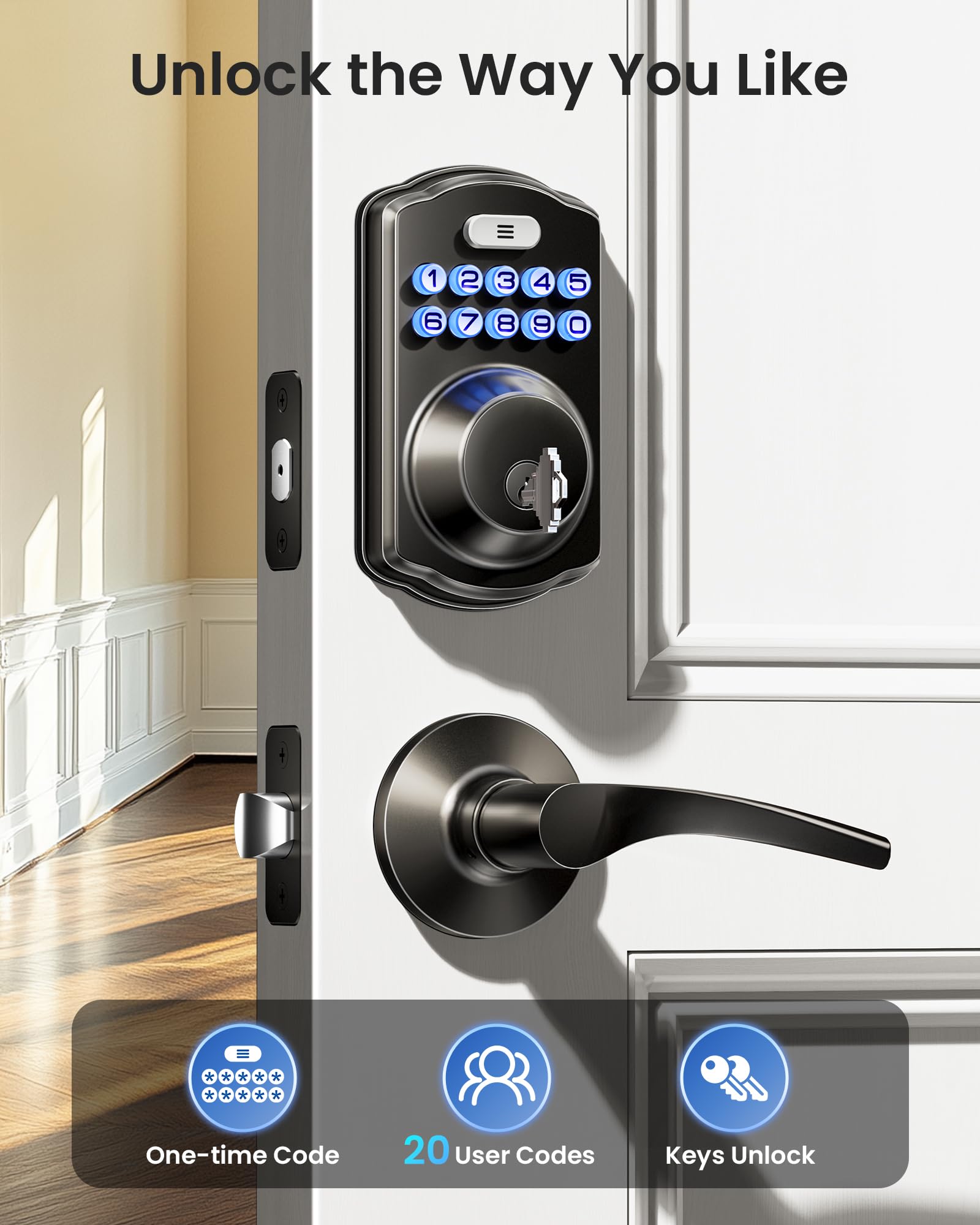 Veise KS01B Keypad Door Lock with 2 Lever Handles Set, Matte Black Veise