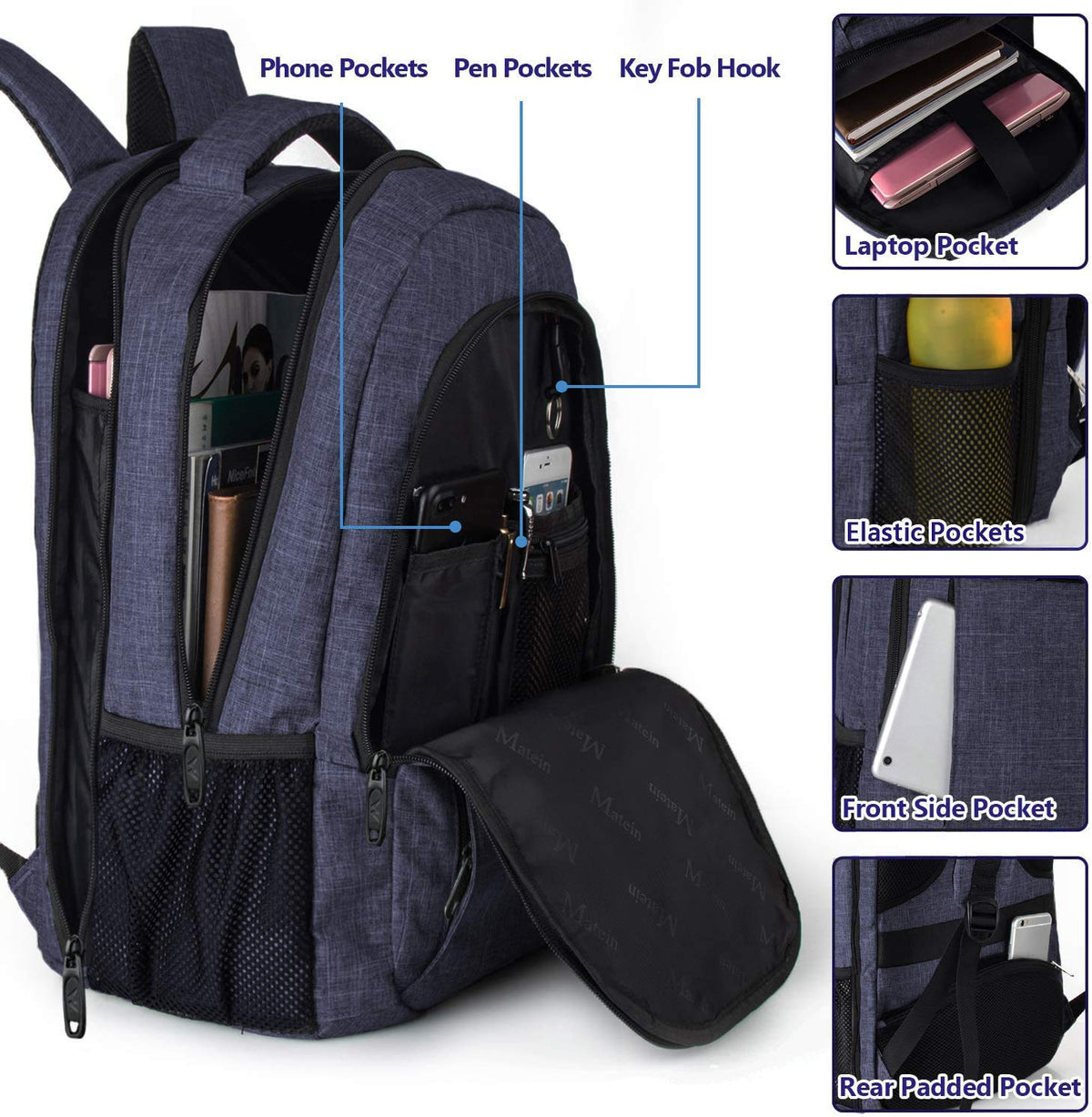 MATEIN Large College Backpack, Sturdy Computer Backpack Fits 17 inch Notebook, Carryon Luggage Travel Laptop Bag for Business Men and Women Christmas New Year Gift, Blue 🍁 All In One Marketplace Canada