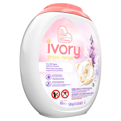 Ivory Snow Laundry Detergent Pacs Lightly Scented Lavender HE Compatible, 45