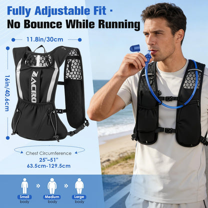 Zacro Running Vest for Men Women, Lightweight Hydration Vest with 2L Water Bladder, Adjustable No Bounce Fit, Breathable Reflective Vest for Marathon, Trail, Hiking, Cycling - Available at All In One Marketplace Canada