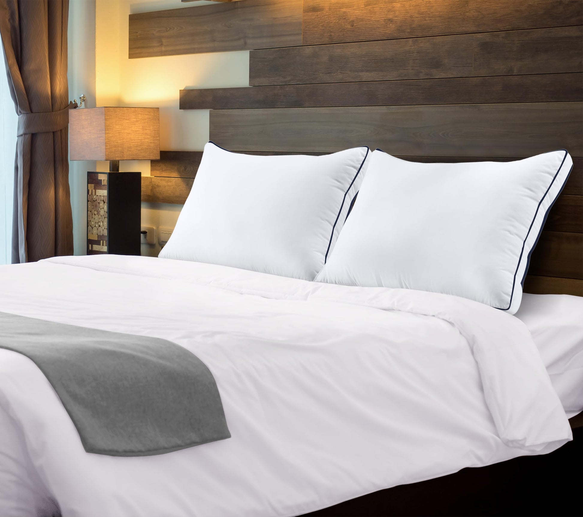 Utopia Bedding Bed Pillows for Sleeping Queen Size (Navy Hem), Set of 2, Cooling Hotel Quality, Gusseted Pillow for Back, Stomach or Side Sleepers