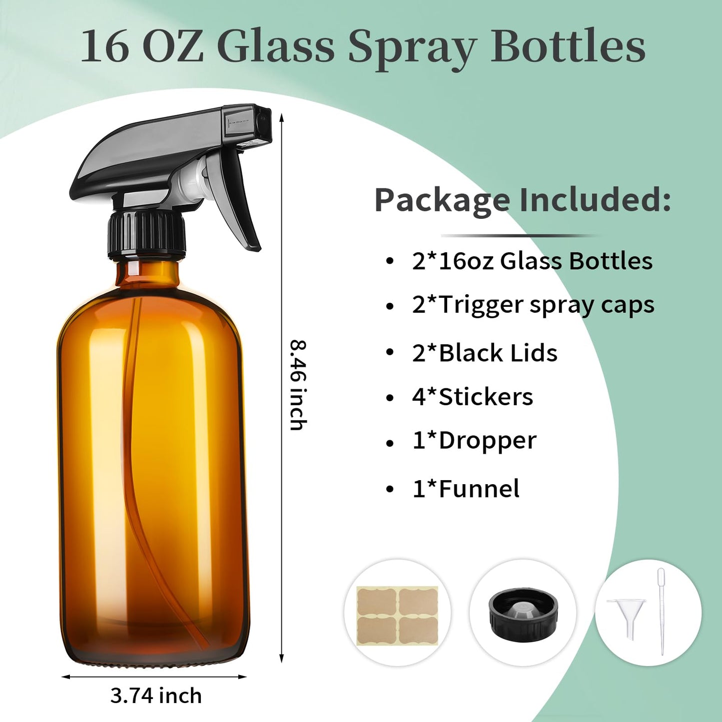GIVAMEIHF 16oz Amber Glass Spray Bottles,2 Pack Glass Spray Bottles Refillable Empty Bottle with Adjustable Nozzle,Spray Bottle for Essential Oils,Cleaning,Pets,Plant, Hair Mister - Available at All In One Marketplace Canada