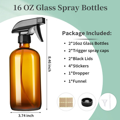 GIVAMEIHF 16oz Amber Glass Spray Bottles,2 Pack Glass Spray Bottles Refillable Empty Bottle with Adjustable Nozzle,Spray Bottle for Essential Oils,Cleaning,Pets,Plant, Hair Mister - Available at All In One Marketplace Canada
