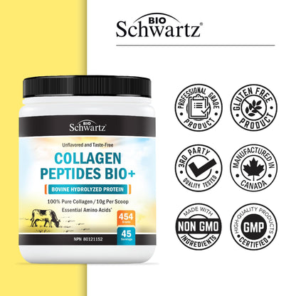Collagen Peptides Powder | Hydrolyzed Collagen Powder with 18 Essential Amino Acids | Supports Healthy Skin Hair & Nails | Bone & Joint Support | Unflavored, Non GMO, Gluten Free | Easy to Mix | 16 oz - Available at All In One Marketplace Canada