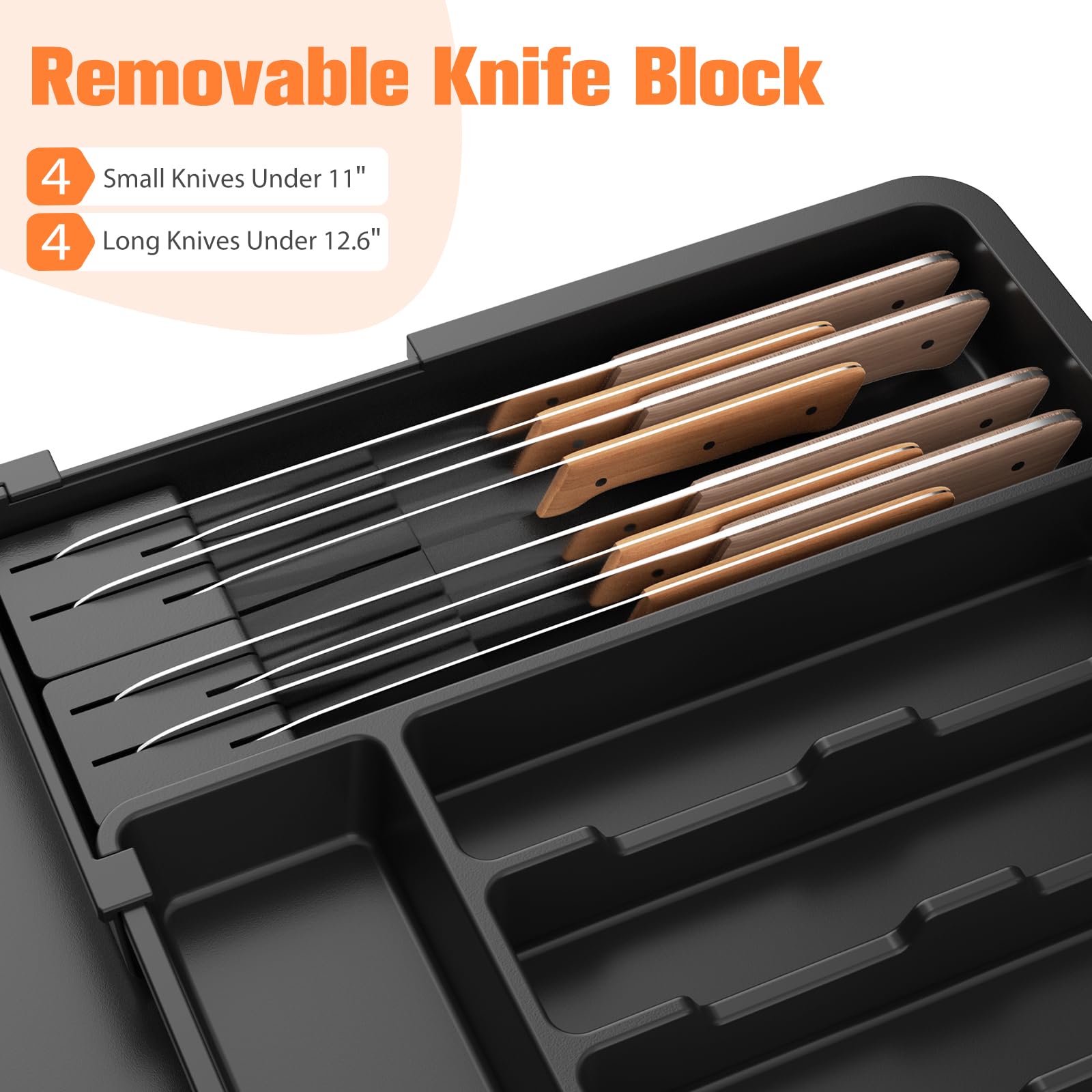 Ceecysaa Cutlery Organizer with 2 Removable Knife Blocks, Expandable Utensil Tray,Adjustable Cutlery Tray Drawer Organizer for Spoons, Knives, Kitchen Organizers and Storage,ABS,Black(6-9 Slots) - Available at All In One Marketplace Canada