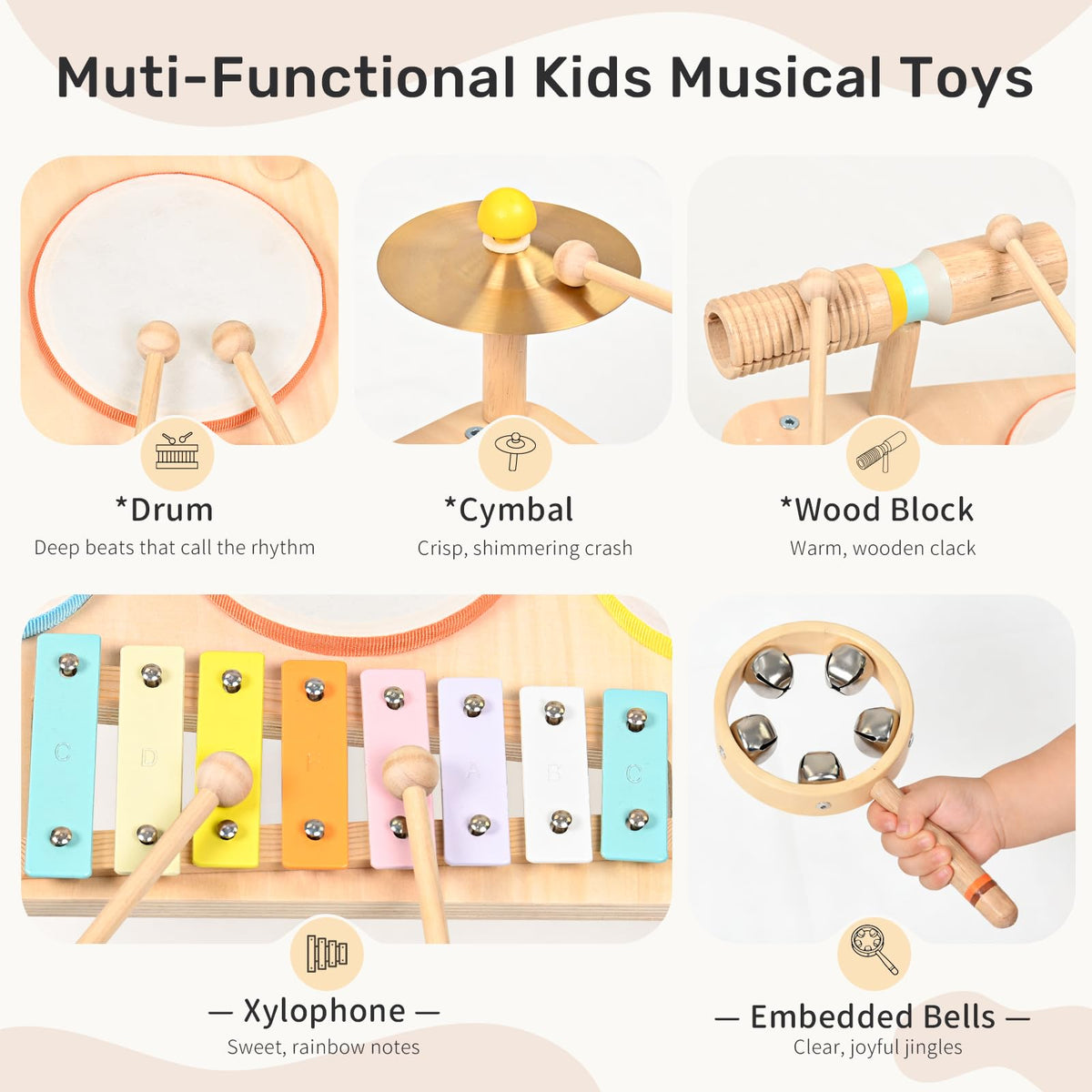 WINGYZ Kids Drum Set, 9-in-1 Wooden Musical Instruments with Xylophone 🍁 All In One Marketplace Canada