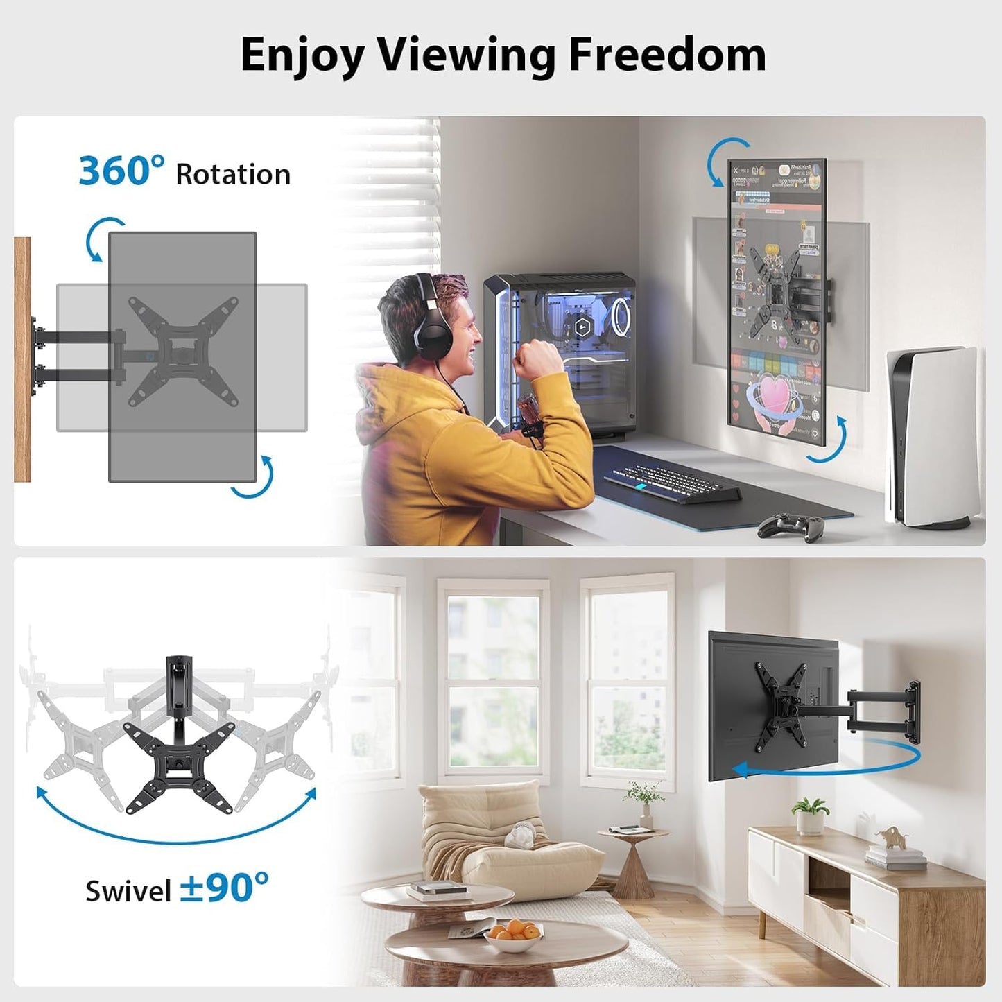 Pipishell Full Motion TV Wall Mount for 13-43 Inch LED LCD Flat Curved Screen TVs & Monitors, Max VESA 200x200mm up to 44lbs, Swivel TV Mount Wall Bracket with Rotation Swivel Tilt Extension, PISF1