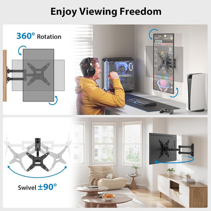 Pipishell Full Motion TV Wall Mount for 13-43 Inch LED LCD Flat Curved Screen TVs & Monitors, Max VESA 200x200mm up to 44lbs, Swivel TV Mount Wall Bracket with Rotation Swivel Tilt Extension, PISF1