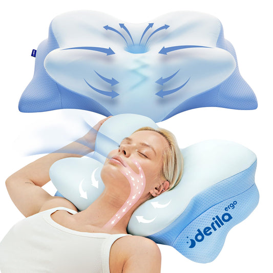 Derila Ergo Pillow Memory Foam Butterfly Neck Pillow, Side, Stomach Sleeper Pillows, oreiller Mousse memoire, Fete Des Meres Cadeaux Happy Mothers Day 21.25 x 14.17 x 4.72 inches