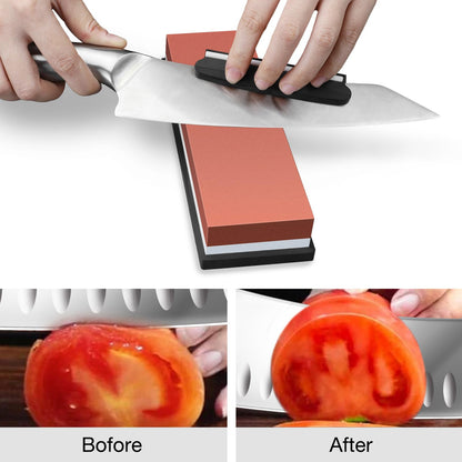 DDF iohEF Sharpening Stone, Whetstone grit 1000/6000, Professional 2-in-1 Double-Sided Knife Sharpener with Non-Slip Silicone Base and Angle Guide (red) - Available at All In One Marketplace Canada