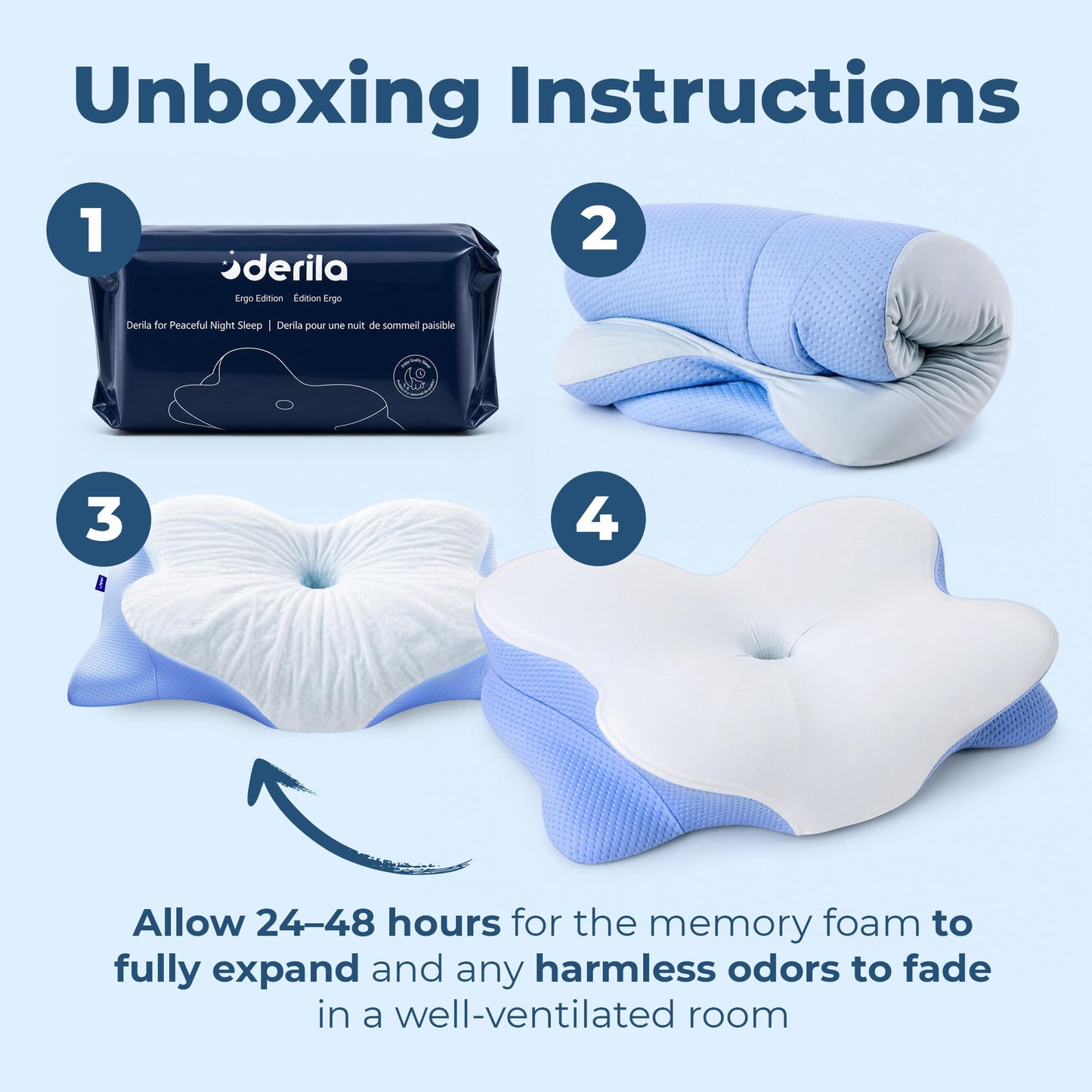 Derila Ergo Pillow Memory Foam Butterfly Neck Pillow, Side, Stomach Sleeper Pillows, oreiller Mousse memoire, Fete Des Meres Cadeaux Happy Mothers Day 21.25 x 14.17 x 4.72 inches