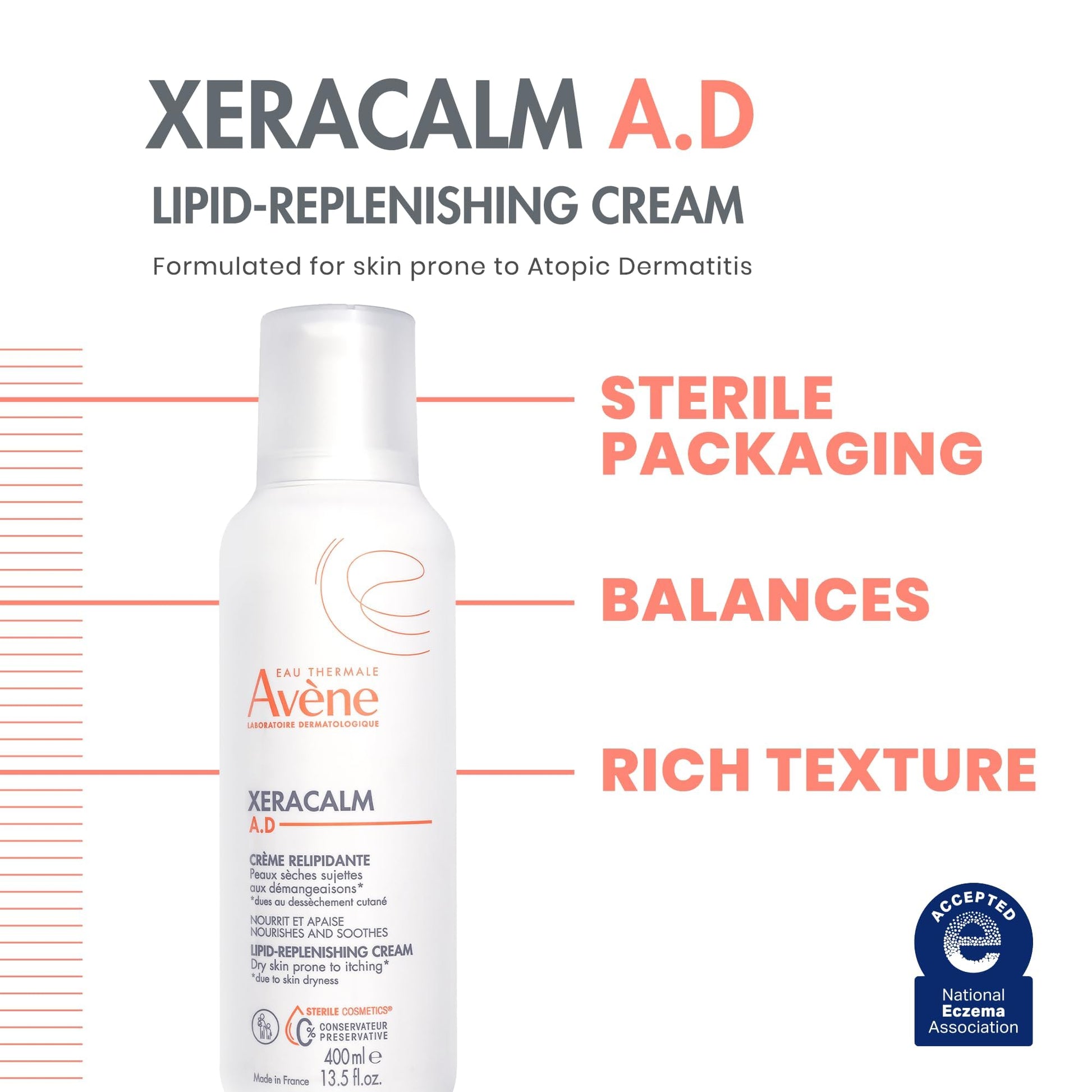 Eau Thermale Avene XeraCalm a.d lipid-replenishing cream, eczema moisturizer, 400 ml EAU THERMALE AVENE