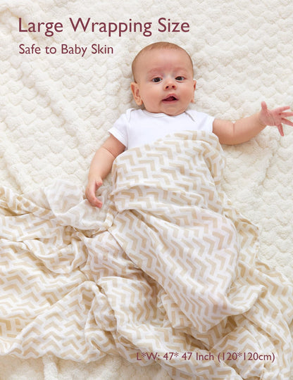 Momcozy Muslin Swaddle Blanket, 4 Pack Ultra Soft Neutral Swaddle Blankets, Breathable Large 47'' x 47'' Baby Infant Newborn Essentials, Boys Girls Receiving Blanket, Beige Star