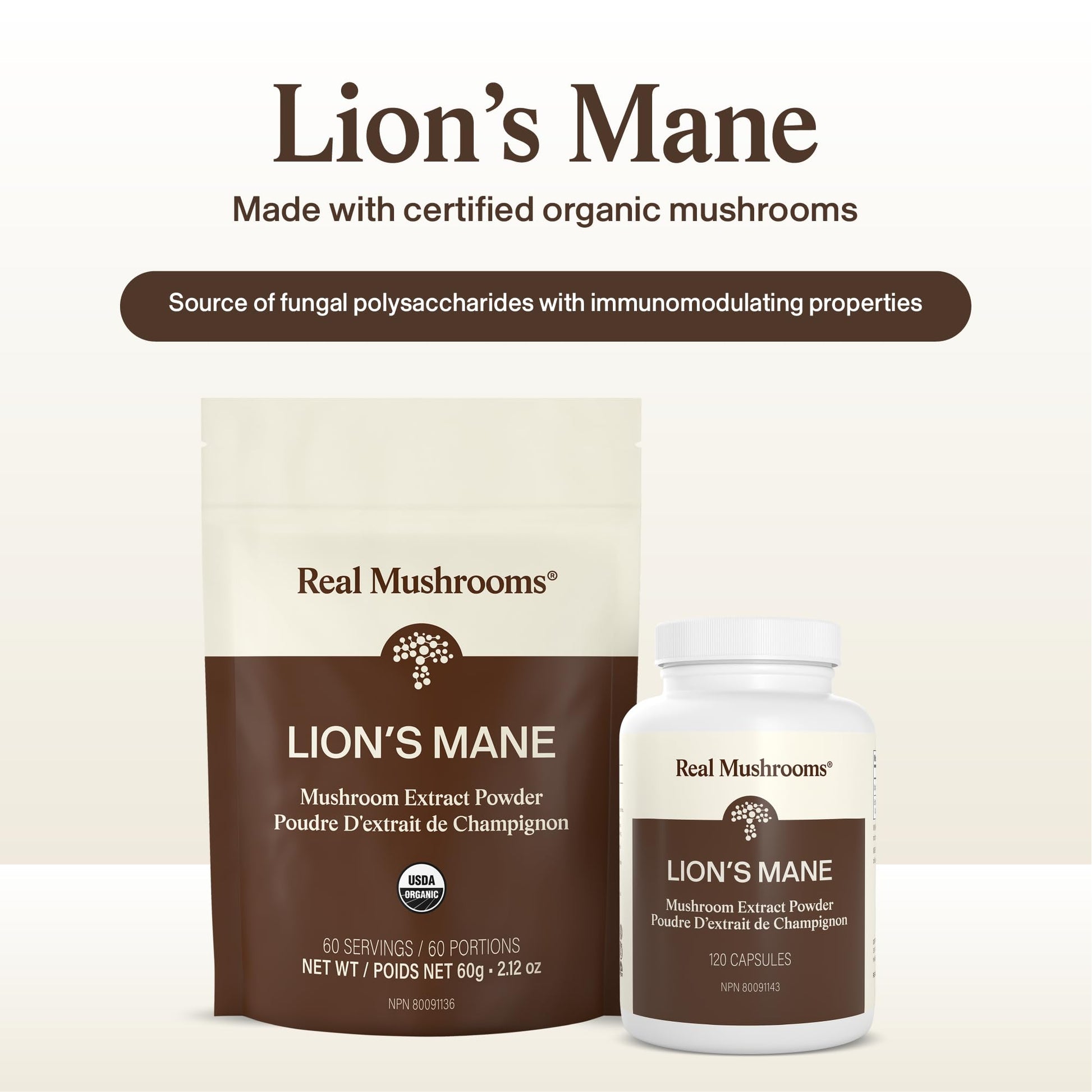 Real Mushrooms Lions Mane Capsules - Organic Mushroom Extract With Immunomodulating Properties Antioxidants Vegan Brain Supplement, 120 - Available at All In One Marketplace Canada