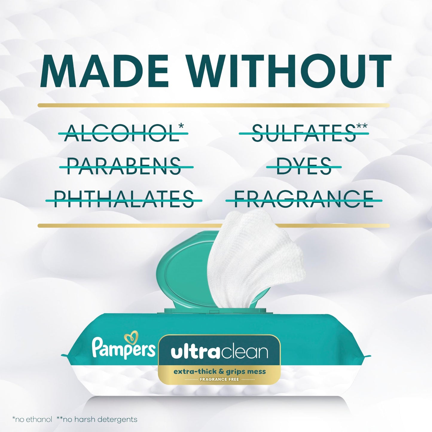 Pampers Free & Gentle 100% Plant-Based Fragrance Free Baby Wipes, 6 pack, 468 Count Pampers