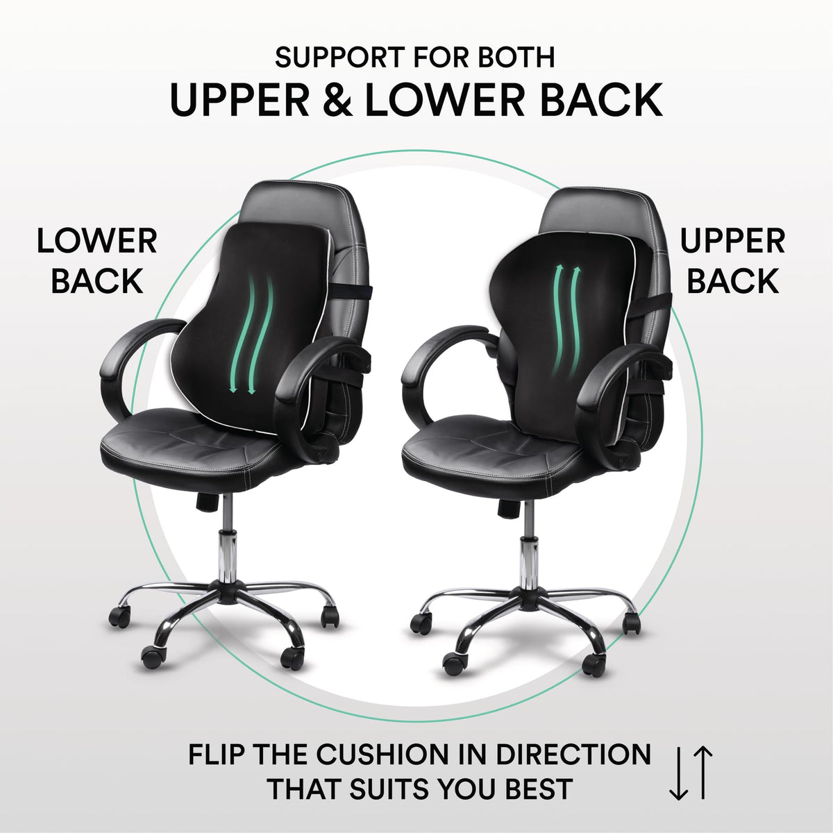 Coussin lombaire en mousse à mémoire de forme ObusForme – Support à double sangle pour chaise de bureau, siège de voiture et chaise de jeu, housse respirante et lavable, design réversible pour le bas et le haut du dos, noir