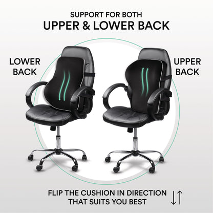 Coussin lombaire en mousse à mémoire de forme ObusForme – Support à double sangle pour chaise de bureau, siège de voiture et chaise de jeu, housse respirante et lavable, design réversible pour le bas et le haut du dos, noir