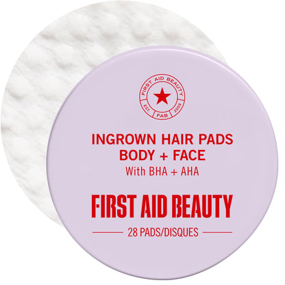 First Aid Beauty Ingrown Hair Pads, BHA + AHA Exfoliating Pads for Face and Body, Prevents Razor Bumps and Ingrown Hairs, Safe for Underarms, Bikini Area, Legs and Face, Sensitive Skin Safe, 28 ct