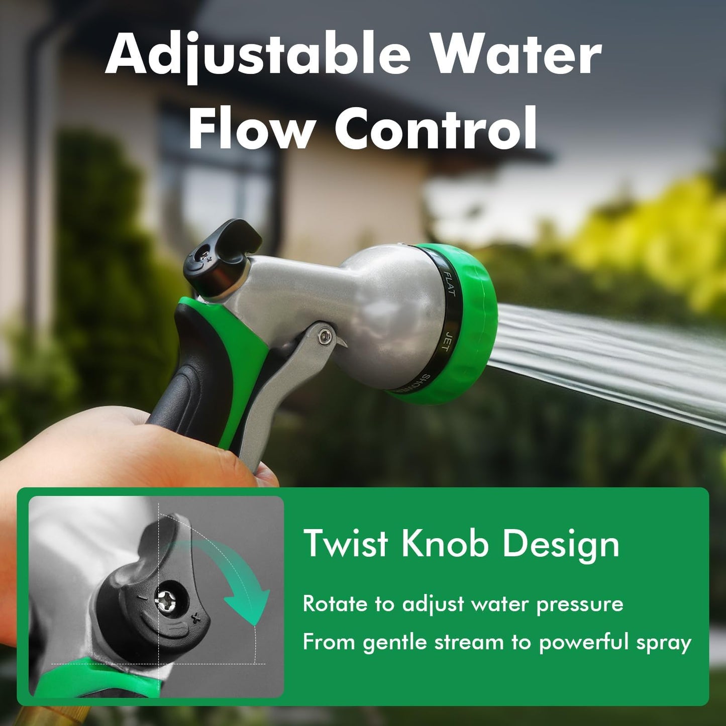 RESTMO Garden Hose Nozzle, Heavy Duty Metal Water Hose Nozzle with 7 Adjustable Spray Patterns, High Pressure Hand Sprayer with Flow Control, Best for Watering Plants & Lawns, Washing Cars & Pets
