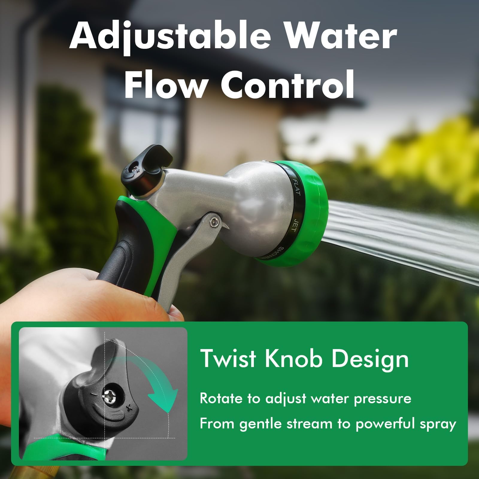 RESTMO Garden Hose Nozzle, Heavy Duty Metal Water Hose Nozzle with 7 Adjustable Spray Patterns, High Pressure Hand Sprayer with Flow Control, Best for Watering Plants & Lawns, Washing Cars & Pets
