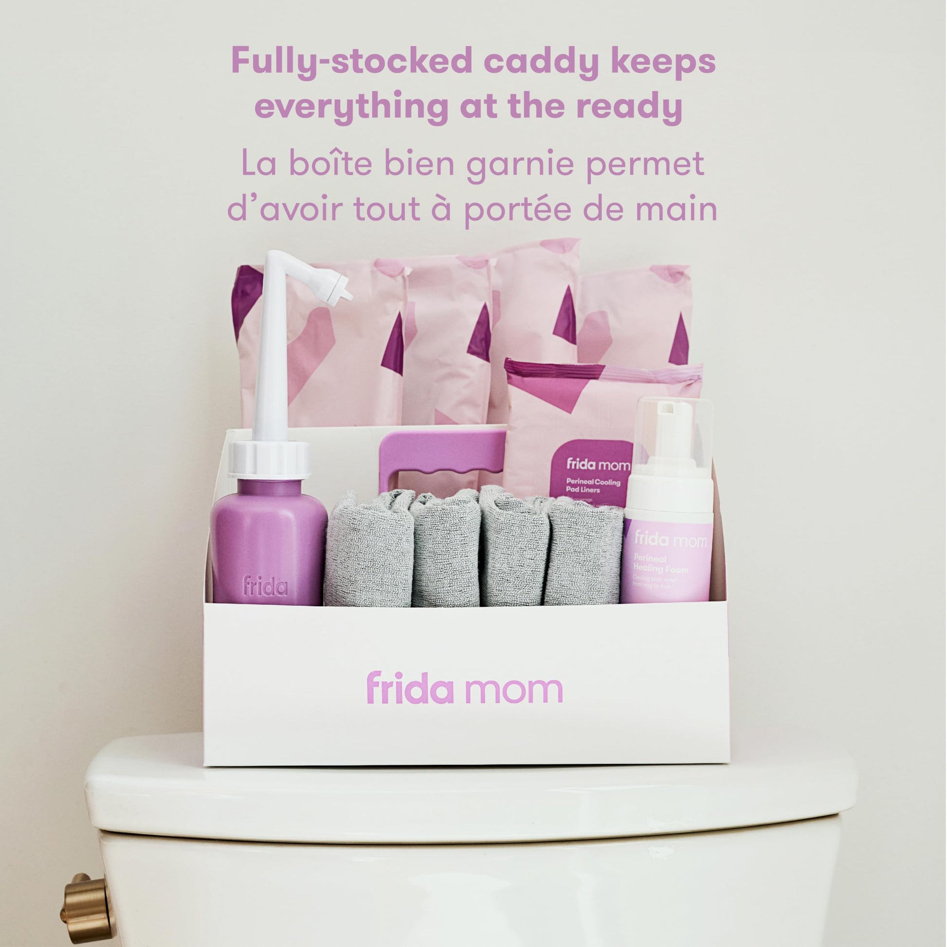 Frida Mom 15pc Labor, Delivery, & Postpartum Kit Gift Set for Baby Showers & Mom to Be, Includes Peri Bottle, Nursing Gown, Disposable Underwear, Ice Maxi Pads, Pad Liners, Perineal Foam, Socks & Toiletry Bag Frida