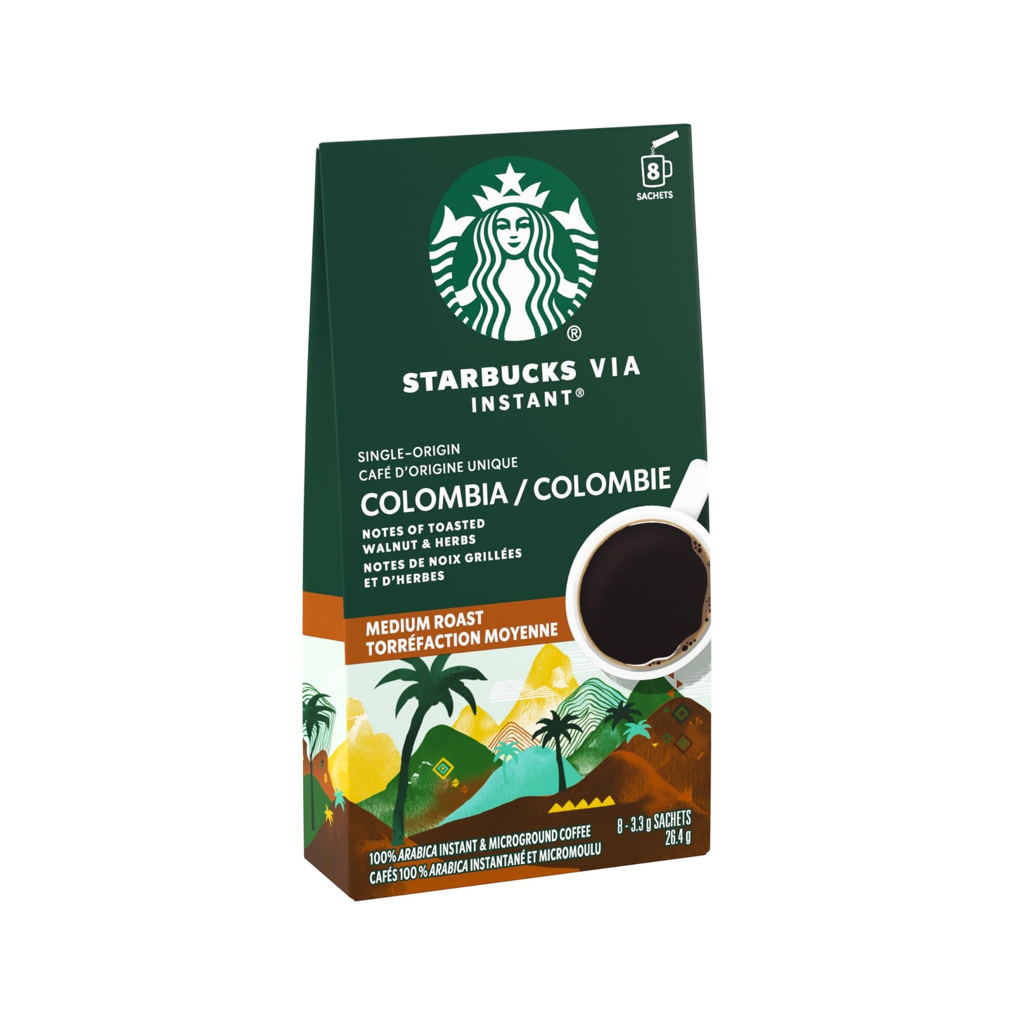 Starbucks Via Instant Colombia Coffee - Medium Roast 100% Arabica (12 Pack of 8 Sachets)