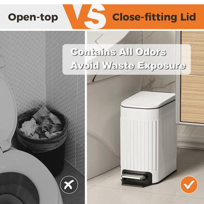 TrashAid Slim Bathroom Trash Can with Lid Soft Close, 6 Liter/1.6 Gallon Stainless Steel Small Garbage Can with Removable Inner Bucket, Step Pedal, Slim Wastebasket for Toilet, Office, Bedroom, White - Available at All In One Marketplace Canada